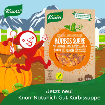 Knorrli pr&auml;sentiert die neue Knorr Nat&uuml;rlich Gut K&uuml;rbissuppe inkl. Packshot