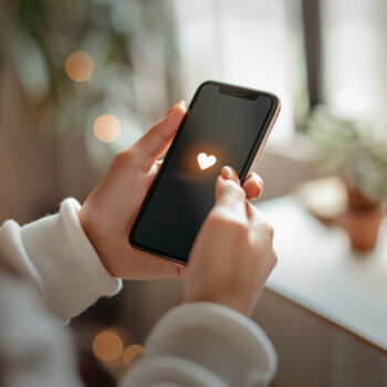 Leuchtendes Herz auf dunklem Smartphone